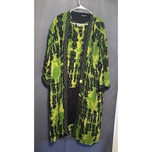 Vintage Magic Dress Top Duster Cover Up Pocket Jacket Totem Tiki Face  44" W Top